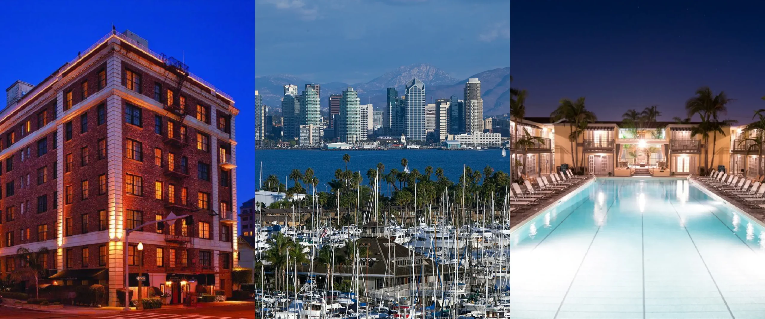 Four photos depicting different tourist stops in San Diego